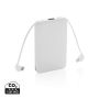 5.000 mAh lommepowerbank med integrerte kabler Hvit