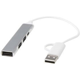 Alkaid 4-porters USB-A- og Type-C-hub av resirkulert aluminium med dobbel inngang Sølv