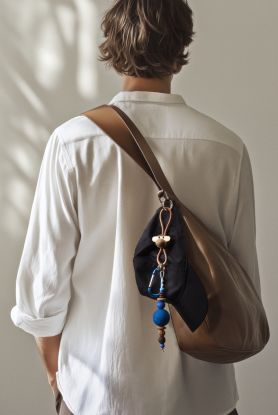 Ape gull nøkkelring med naturlær teak/limba