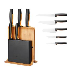 Functional Form Knivblokk Bambus med 5 kniver Svart