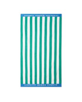 Striped Cotton Terry Beach Towel 100x180 cm green-white-blue