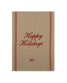 Happy Holidays Organic Cotton Kitchen Towel Beige