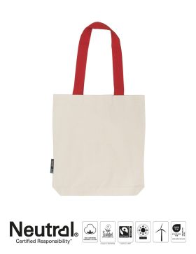 Twill bomullspose med kontrast-håndtak nature-red