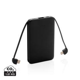 5.000 mAh lommepowerbank med integrerte kabler Svart