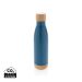 Vakuumflaske i rustfritt stål med bambuslokk og bunn blå