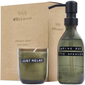 Wellmark Discovery 200 ml håndsåpedispenser og 150 g duftende stearinlyssett – mørk ravfarget duft Grønn