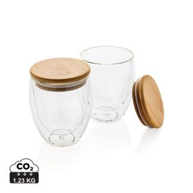 Dobbelvegget borosilikat glass med bambus lokk 250ml, 2 stk