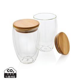 Dobbelvegget borosilikat glass med bambus lokk 350ml, 2stk